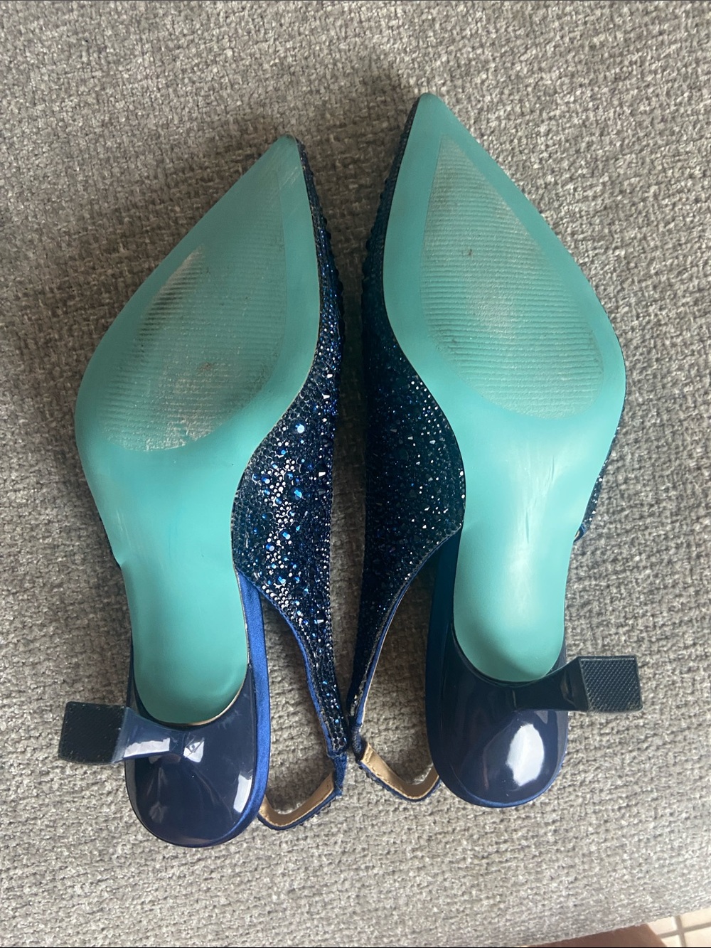 Betsey Johnson Navy Crystal Pointed Slingback Heels size 7M - Picture 9 of 16